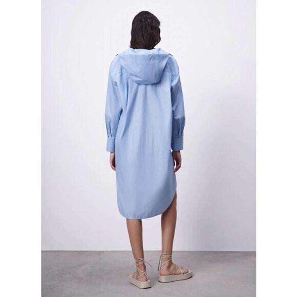 ZARA Oversized Hooded Striped Dress Pocket Cotton - Picture 6 of 12